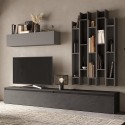 Moderne graue Wohnwand mit Bücherregal und schwarzem TV-Schrank Infinity 30 Aktion