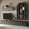 Moderne graue Wohnwand mit Bücherregal und schwarzem TV-Schrank Infinity 30 Aktion