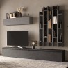 Moderne graue Wohnwand mit Bücherregal und schwarzem TV-Schrank Infinity 30 Aktion