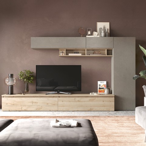 Moderne Wohnwand TV-Schrank Regal graues Holz Infinity 31 Aktion