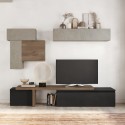 Moderne Wohnwand TV Holz Schwarz Hängemöbel Grau Infinity 34 Aktion