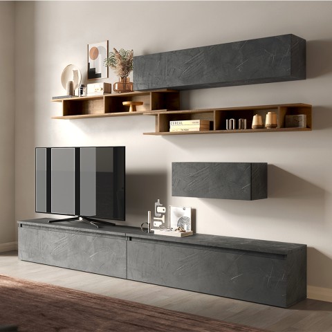 Moderne graue Wohnwand mit Holzregalen Infinity 39 Aktion