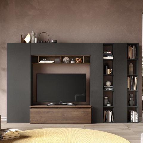 Moderne Wohnwand mit Bücherregal und TV-Möbel aus Holz Infinity 36 Aktion