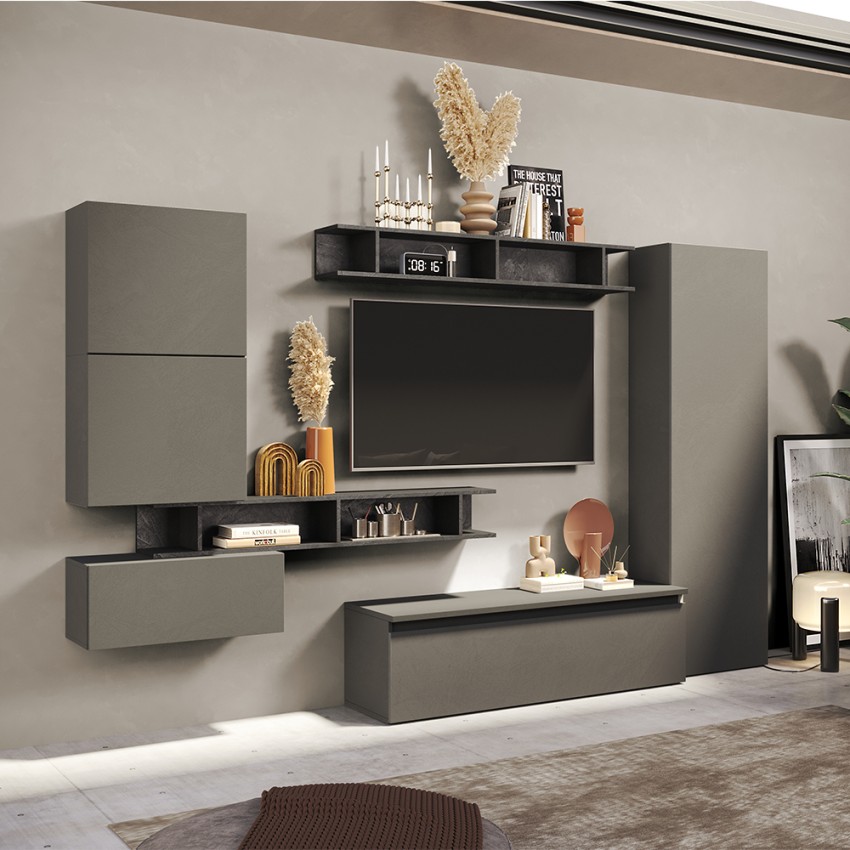 Moderne TV-Wand mit Regalen, schwebende Möbel Infinity 38 Verkauf Moderne TV-Wand mit Regalen, schwebende Möbel Infinity 38 Verkauf