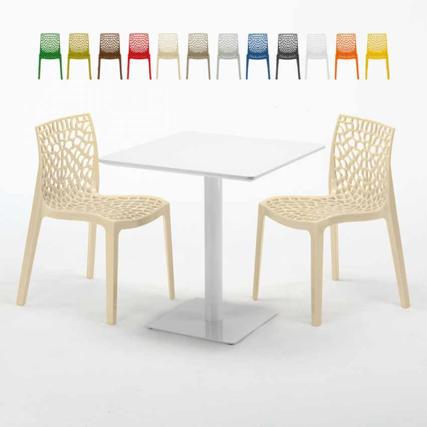 Weiß Tisch Quadratisch 70x70 cm mit 2 Bunten Stühlen Gruvyer Meringue Maße