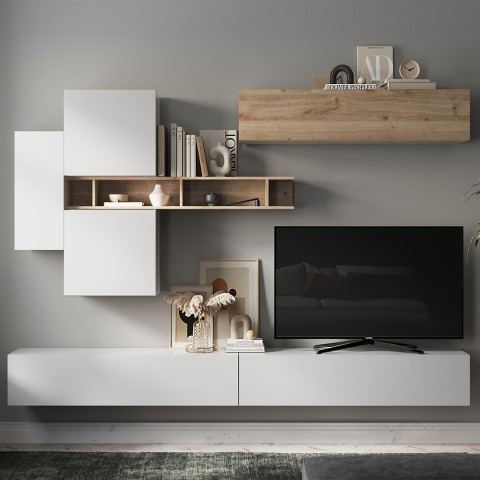 Moderne Hängende TV-Wand Infinity 44 mit Holzregal Aktion
