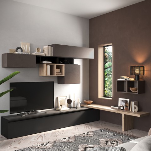 Wohnwand Schwarz Minimal Holz Infinity 45 Aktion