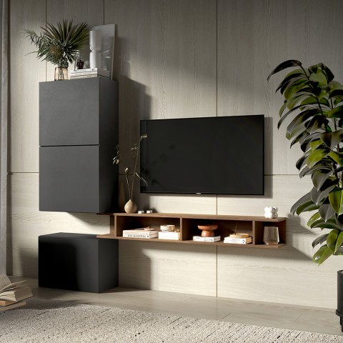 Moderne Wohnwand, hängendes TV-Möbel aus Holz Infinity 51 Aktion