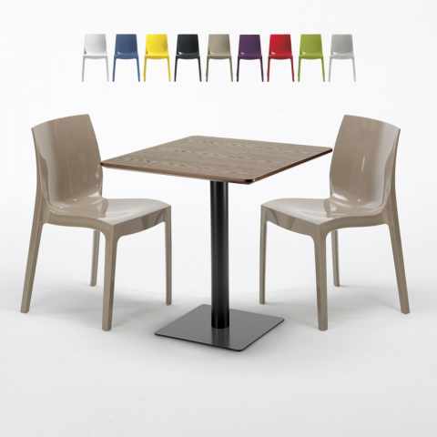 Quadratisch Tisch Holzeffekt 70x70 cm mit Bunten Stühlen Ice Melon