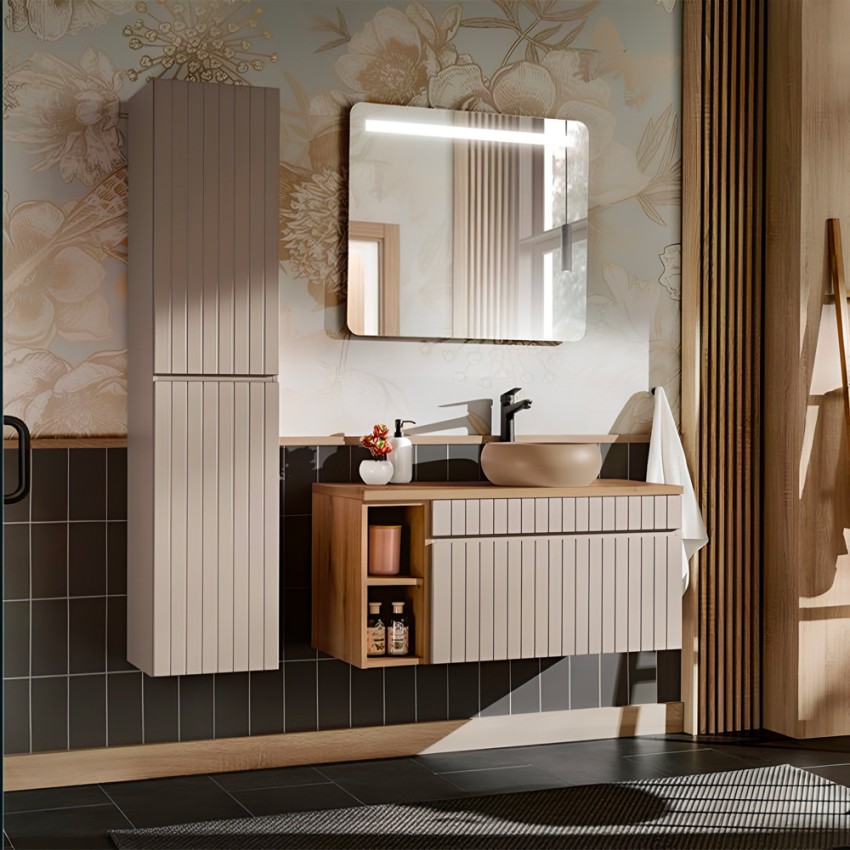 Wandbadezimmerschrank Waschbecken beige Spiegel Kleiderschrank Coast 100 SNA Aktion