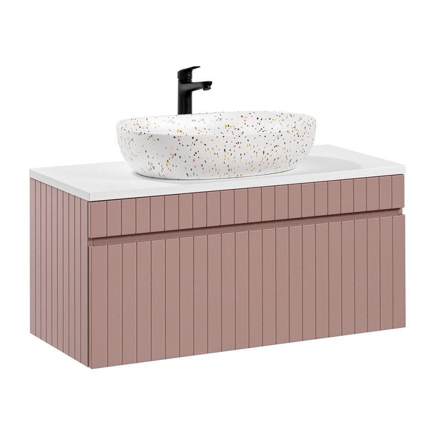 Wandbadezimmerschrank mit Aufsatzwaschbecken rosa und weiß Lili 100 Aktion Wandbadezimmerschrank mit Aufsatzwaschbecken rosa und weiß Lili 100 Aktion