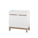 Bodenstehender Badezimmerschrank mit Waschbecken Spiegel Schrank weiß und Holz Bali Angebot
