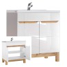 Bodenstehender Badezimmerschrank mit Waschbecken Spiegel Schrank weiß und Holz Bali Lagerbestand