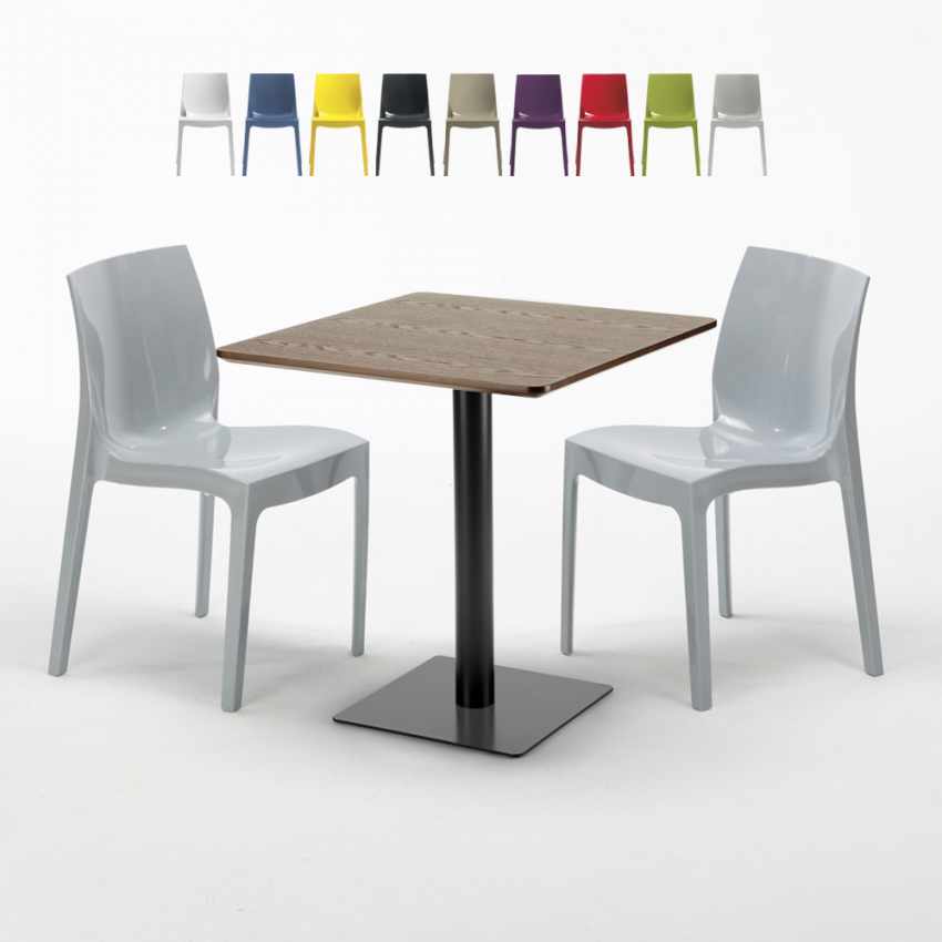 Tischchen Quadratisch Holzeffekt 70x70 Cm Mit 2 Bunten Stühlen Ice Melon