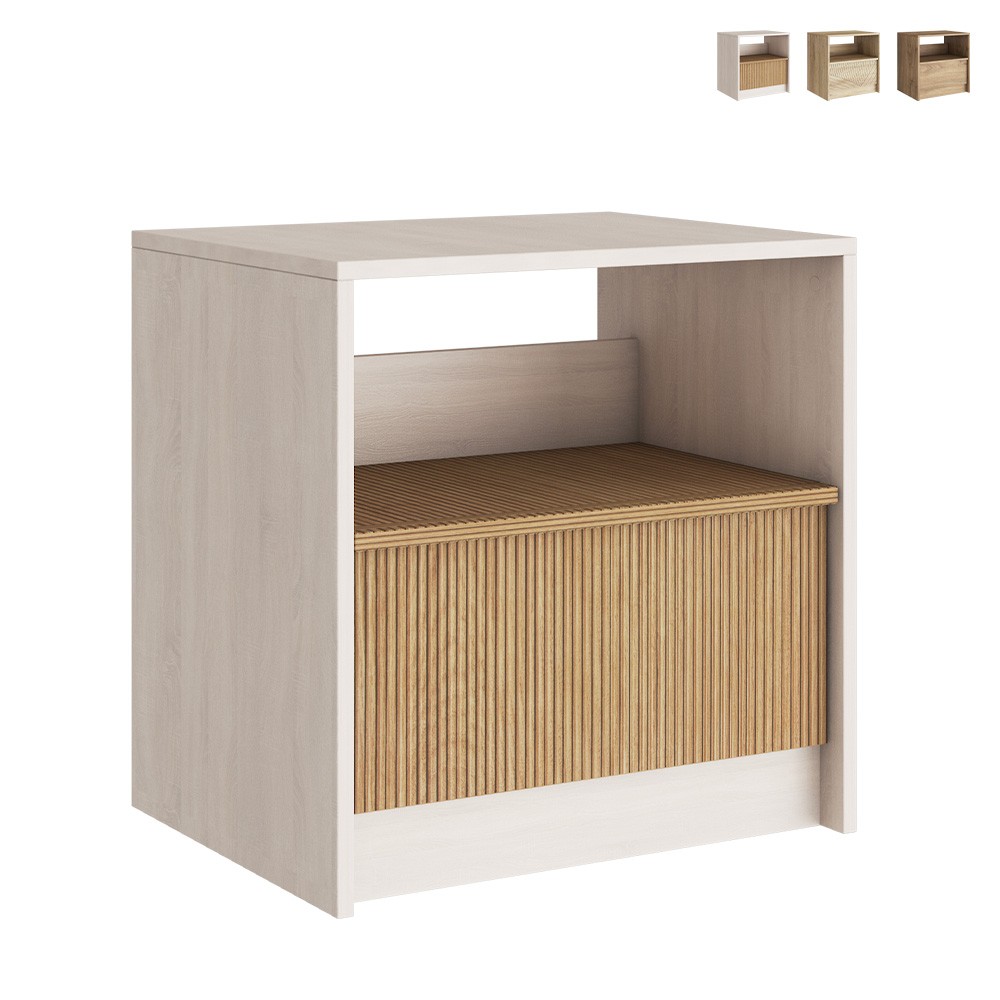 Moderner Nachttisch aus Holz für Schlafzimmer mit Schublade Odi