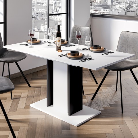 Platzsparender Ausziehtisch schwarz weiß 100-140x60cm Wood Mini White Aktion