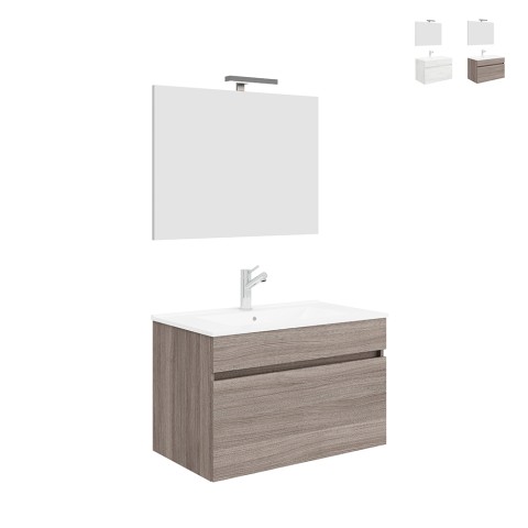 Wandmontierter Badezimmerschrank Waschbecken 80cm mit Spiegel LED Lampe Bogota 80 Aktion