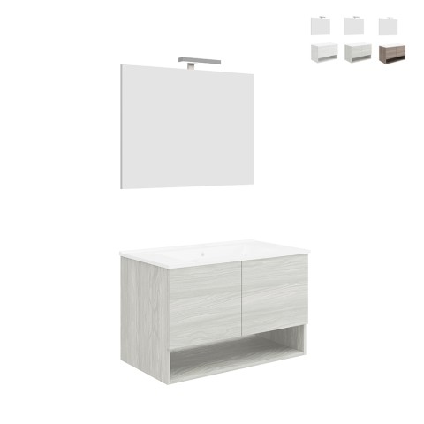 Design-Wandbadezimmerschrank mit Waschtisch-Türen 80cm LED-Spiegel Oslo 80 Aktion