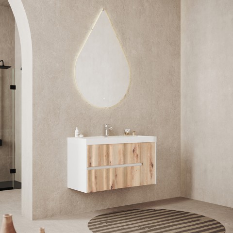 Modernes wandmontiertes Badmöbel 100 cm Waschtisch Spiegel Tropfen Portofino 100 Aktion