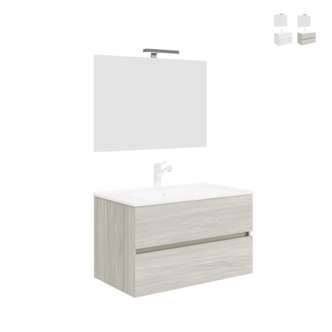 Badmöbel 90 cm modern wandhängendes Waschbecken Schubladen LED Spiegel Easy 90 Aktion