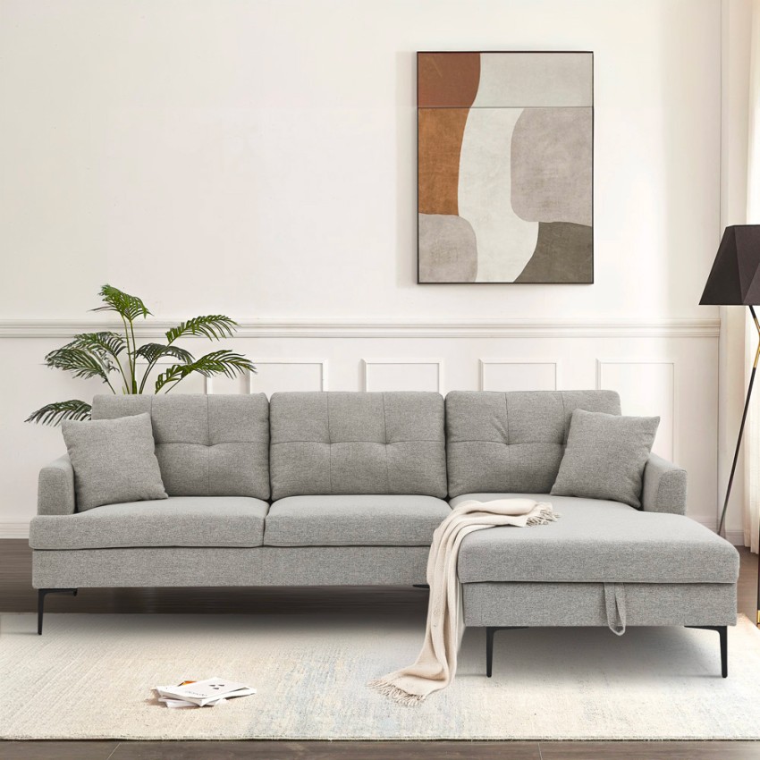  Agadir: Ecksofa mit Ottomane Stauraum 3-Sitzer Stoff grau 
