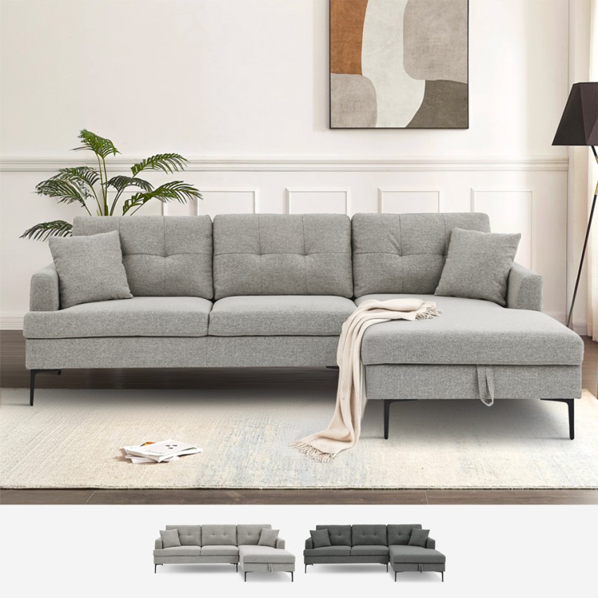   Agadir : Ecksofa mit Halbinsel Stauraum 3-Sitzer Stoff grau 




