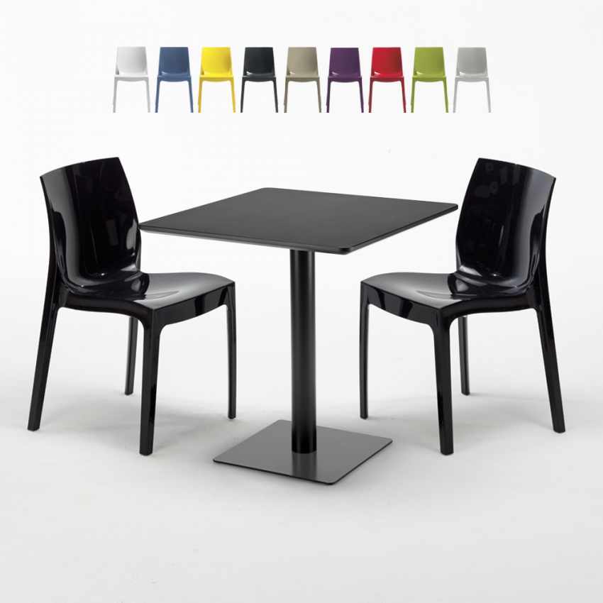 Schwarz Tisch Quadratisch 70x70 cm mit Bunten Stühlen Ice Kiwi Rabatte