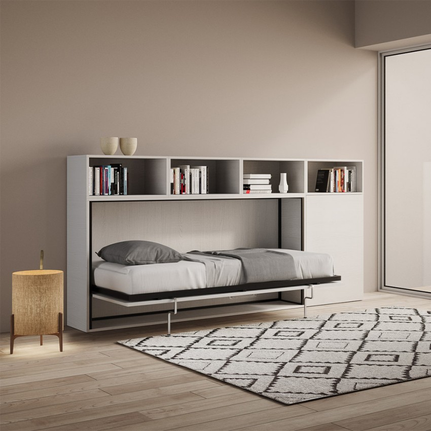 Einzelnes Klappbett mit Matratze und Schrankregal, Weiß - Kando A Aktion Einzelnes Klappbett mit Matratze und Schrankregal, Weiß - Kando A Aktion