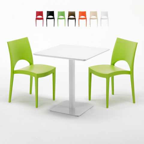 Weiß Tisch Quadratisch 70x70 cm mit 2 Bunten Stühlen Paris Meringue