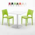 Weiß Tisch Quadratisch 70x70 cm mit 2 Bunten Stühlen Paris Meringue Aktion
