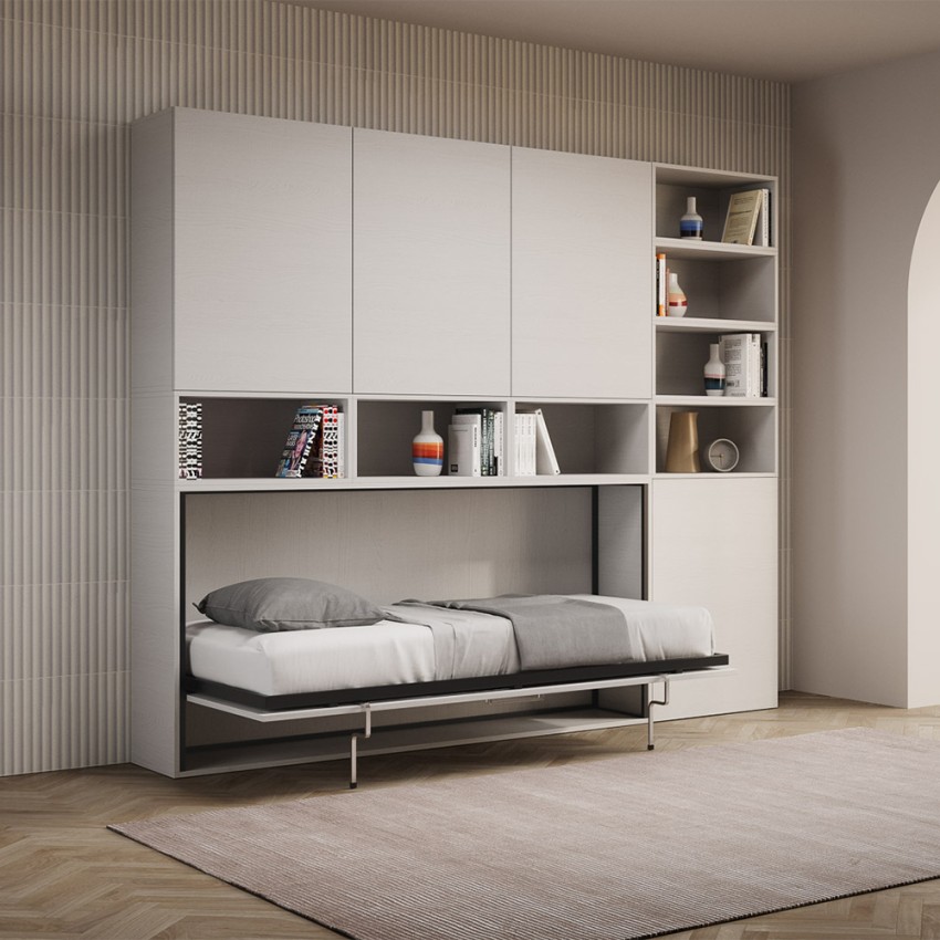 Weißes Klappbett für Einzelmatratze, platzsparend, horizontal, Kando E Aktion Weißes Klappbett für Einzelmatratze, platzsparend, horizontal, Kando E Aktion