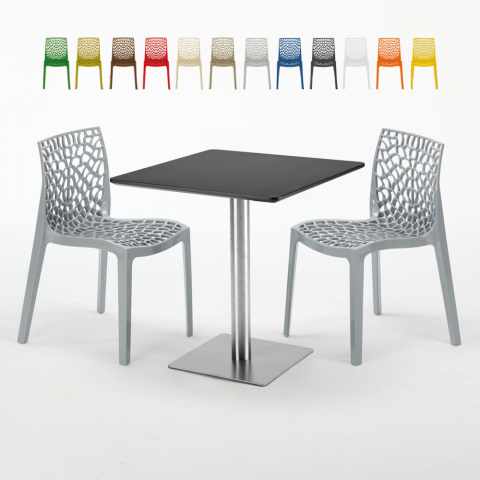 Schwarz Tisch Quadratisch 70x70 cm mit 2 Bunten Stühlen Gruvyer Rum Raisin