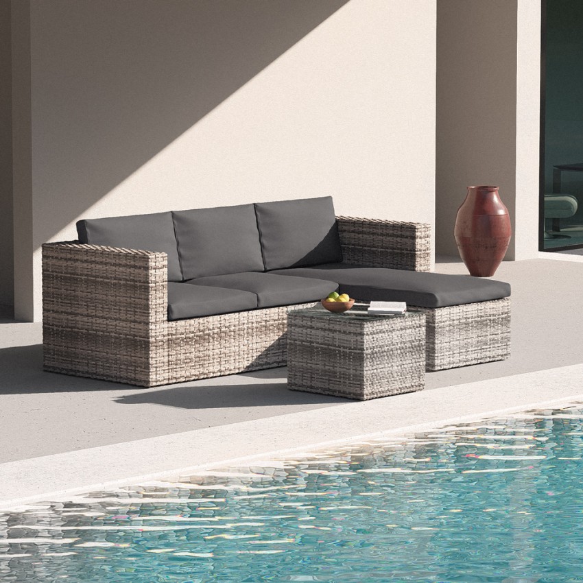 Ischia: Garten-Sitzgruppe im Freien modulares Ecksofa aus Rattan Couchtisch
