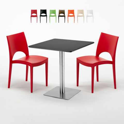 Schwarz Tisch Quadratisch 70x70 cm mit 2 Bunten Stühlen Paris Rum Raisin Aktion