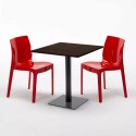 Quadratisch Tisch Holzeffekt und Schwarz Stahlfuß 60x60 cm mit 2 Bunten Stühlen Ice Kiss 