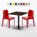 Quadratisch Tisch Holzeffekt und Schwarz Stahlfuß 60x60 cm mit 2 Bunten Stühlen Ice Kiss Modell