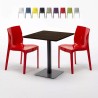 Quadratisch Tisch Holzeffekt und Schwarz Stahlfuß 60x60 cm mit 2 Bunten Stühlen Ice Kiss Modell