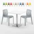 Weiß Tisch Stahlfuß Quadratisch 70x70 cm 2 Bunte Stühle Gruvyer Strawberry Aktion