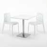 Weiß Tisch Stahlfuß Quadratisch 70x70 cm 2 Bunte Stühle Gruvyer Strawberry 