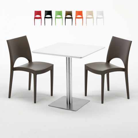 Weiß Tisch Stahlfuß Quadratisch 70x70 2 Bunte Stühle Paris Strawberry Aktion