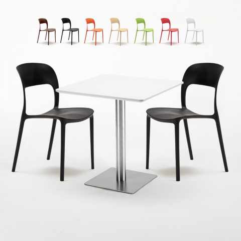 Weiß Tisch Stahlfuß Quadratisch 70x70 Bunte Stühle Restaurant Strawberry