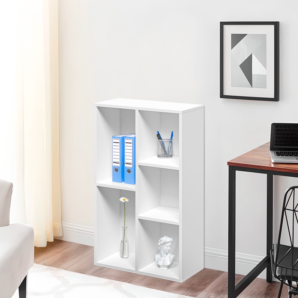 Weißes Büro-Bücherregal mit 5 modernen Würfelböden 50x25x80cm Ika 3