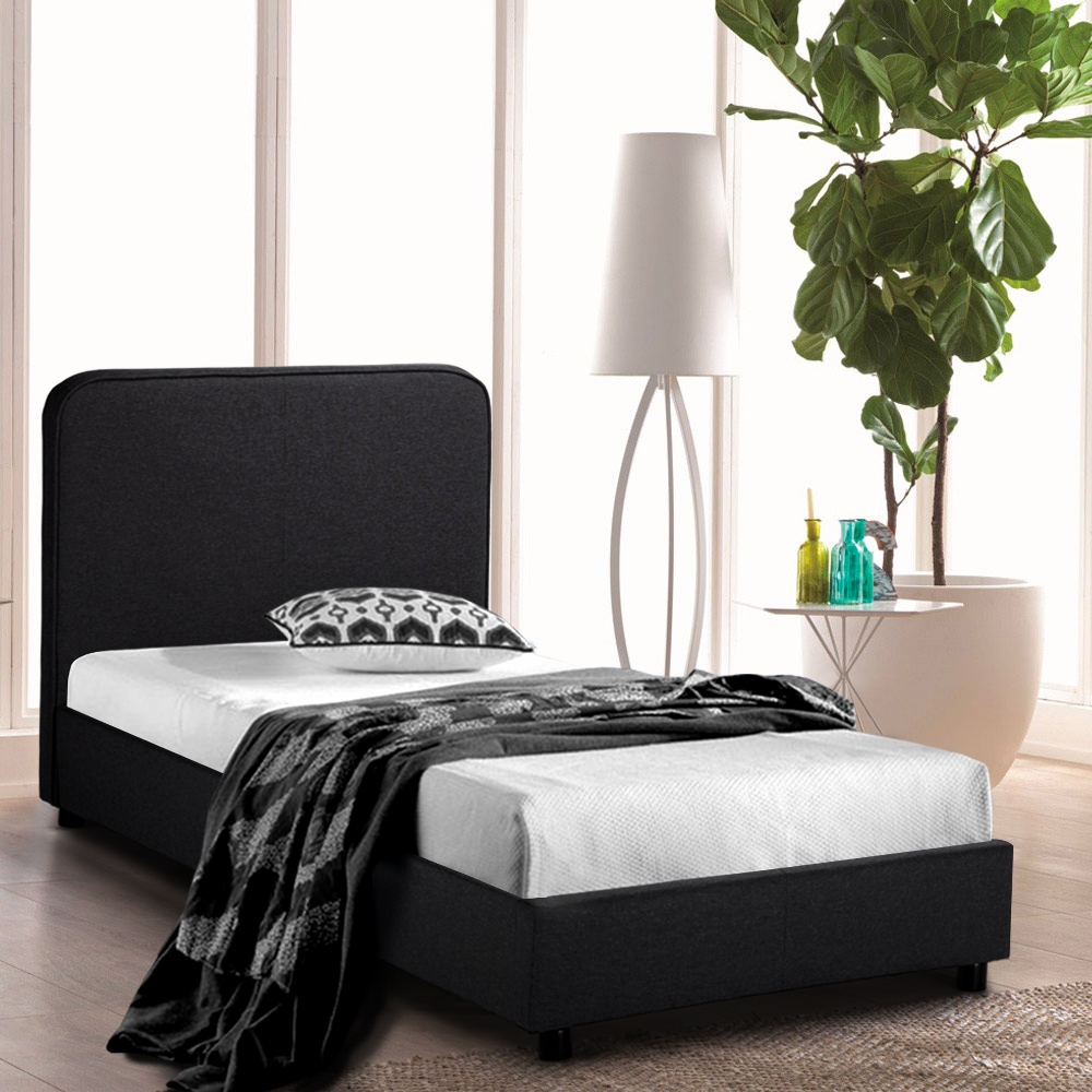 Komplettes Einzelbett aus Stoff Holz mit Netz 80x190 cm Zurich Twin Komplettes Einzelbett aus Stoff Holz mit Netz 80x190 cm Zurich Twin