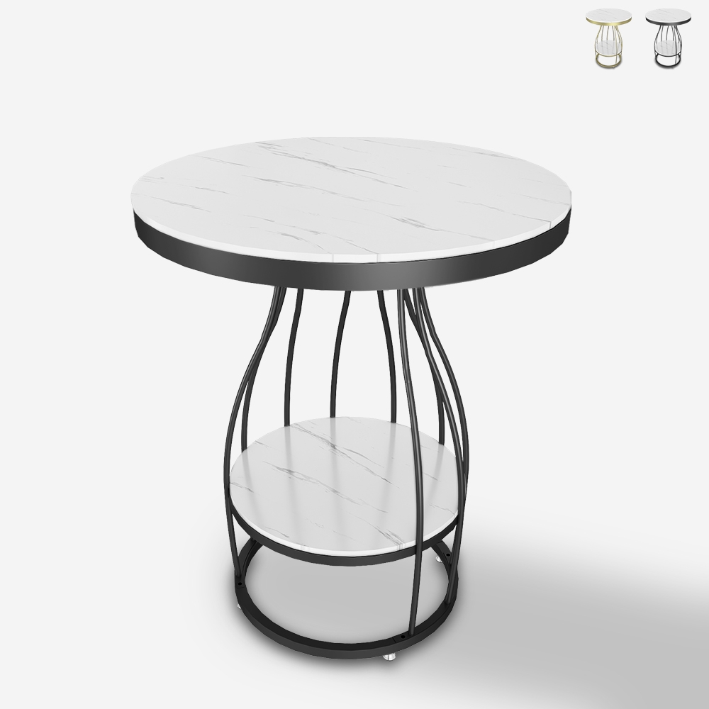 Runder Couchtisch 50x63cm schwarz vergoldetes Metall und Marmor Neep XL