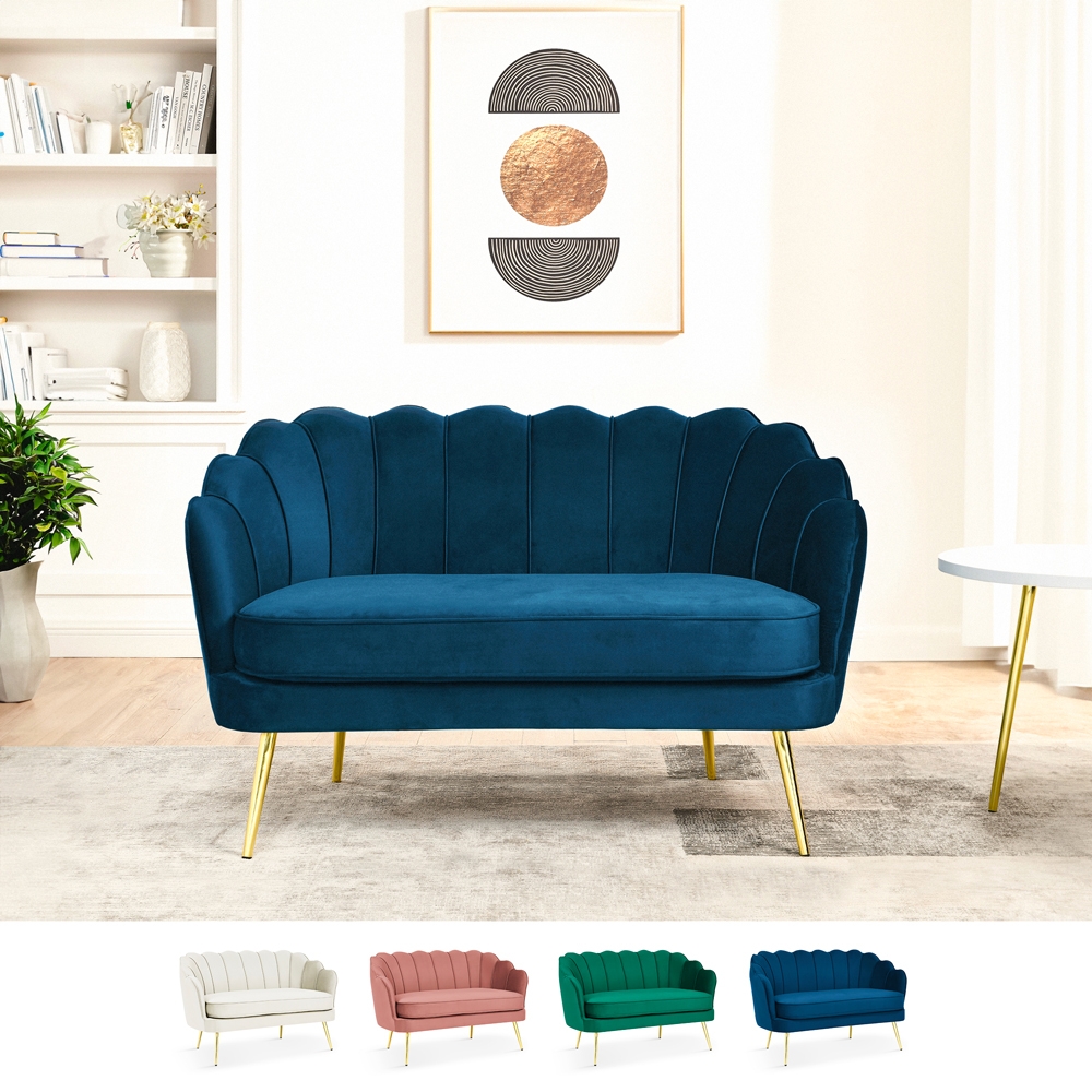 Schalensofa 2-Sitzer aus Samt im Vintage-Stil mit goldfarbenen Beinen Balos Katalog Schalensofa 2-Sitzer aus Samt im Vintage-Stil mit goldfarbenen Beinen Balos Katalog