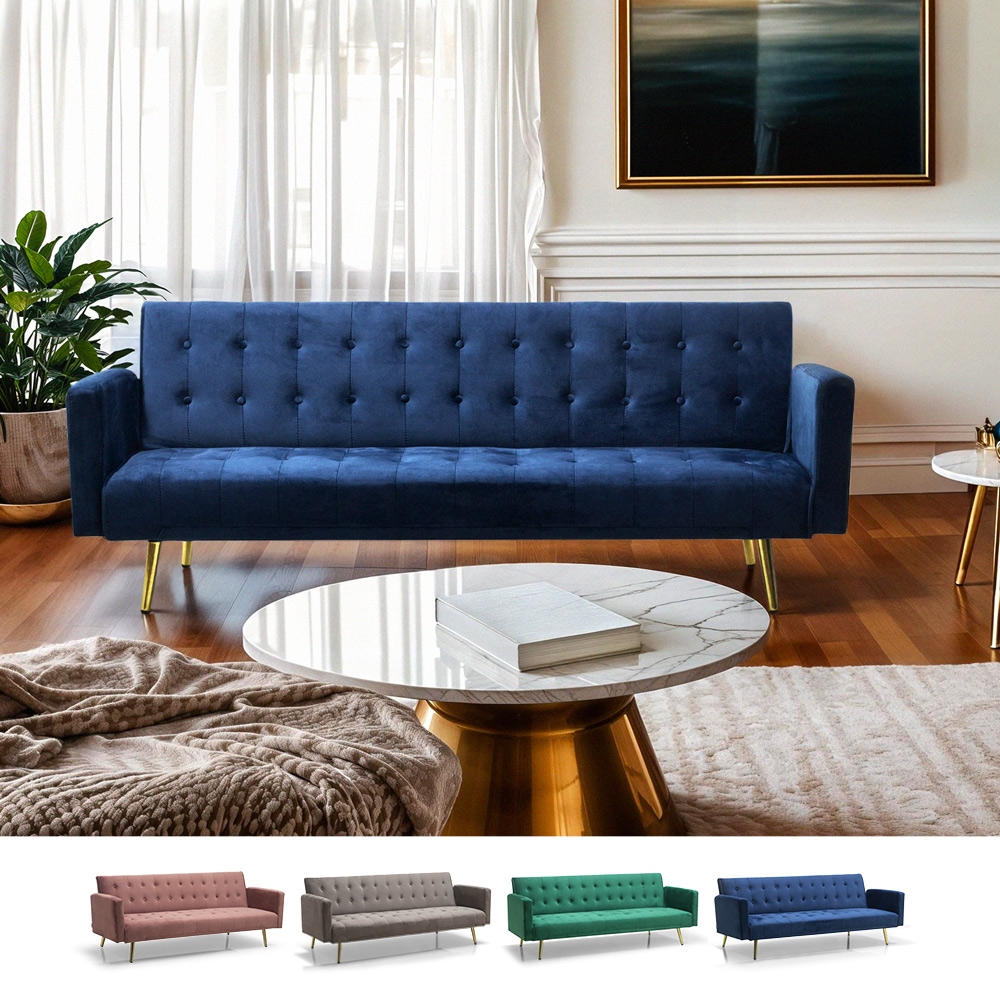 Sofabett modern clic clac 3-Sitzer aus Samt goldene Beine Caullae
