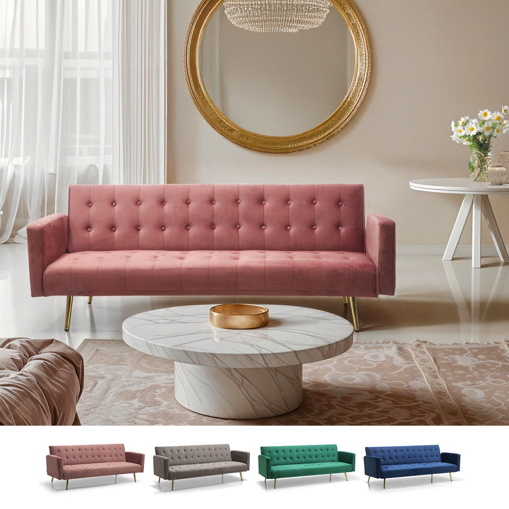  Caullae: modernes 3-Sitzer-Schlafsofa aus Samt mit goldenen Beinen

