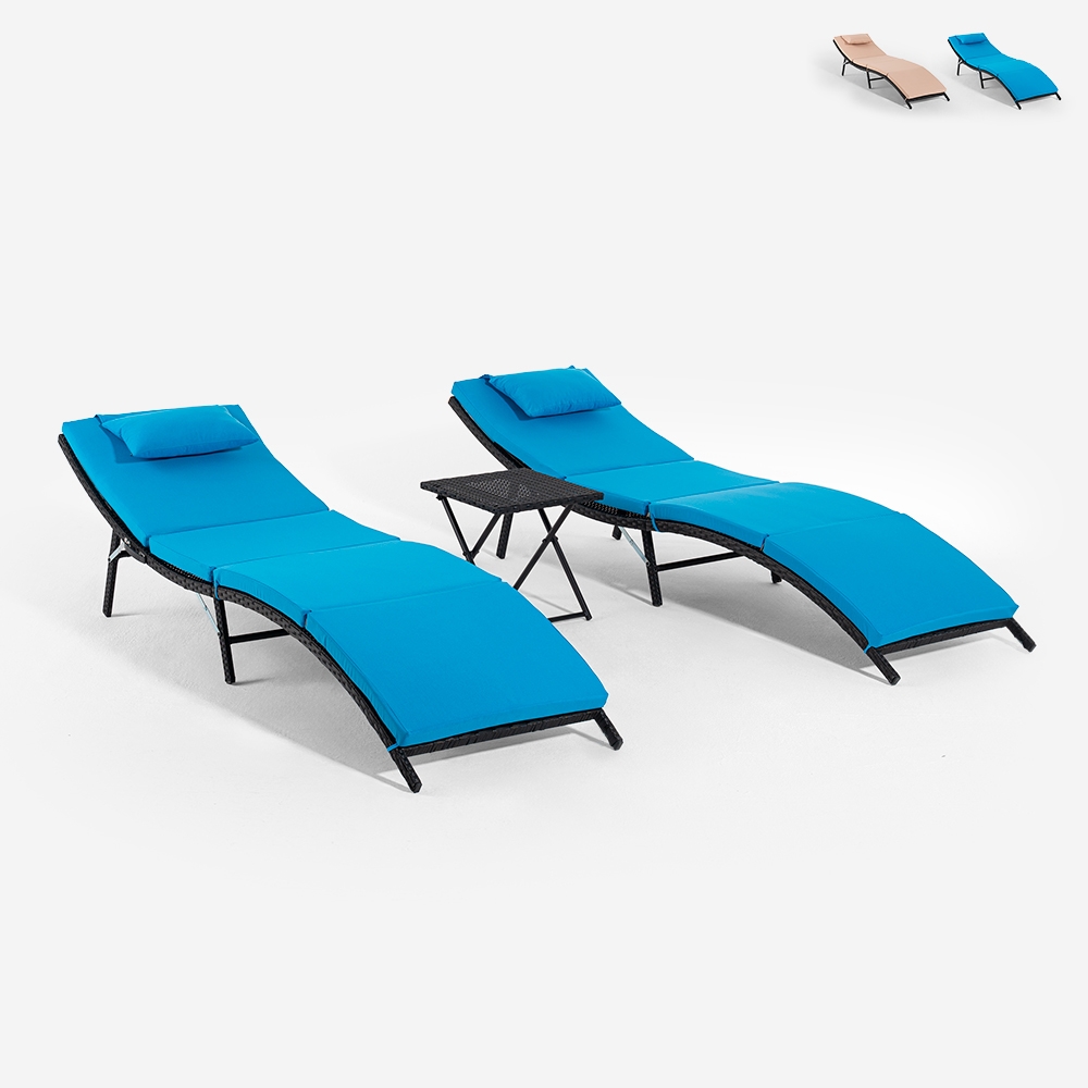SSet aus 2 Rattan-Gartenliegen mit Klapptisch Lanzarote