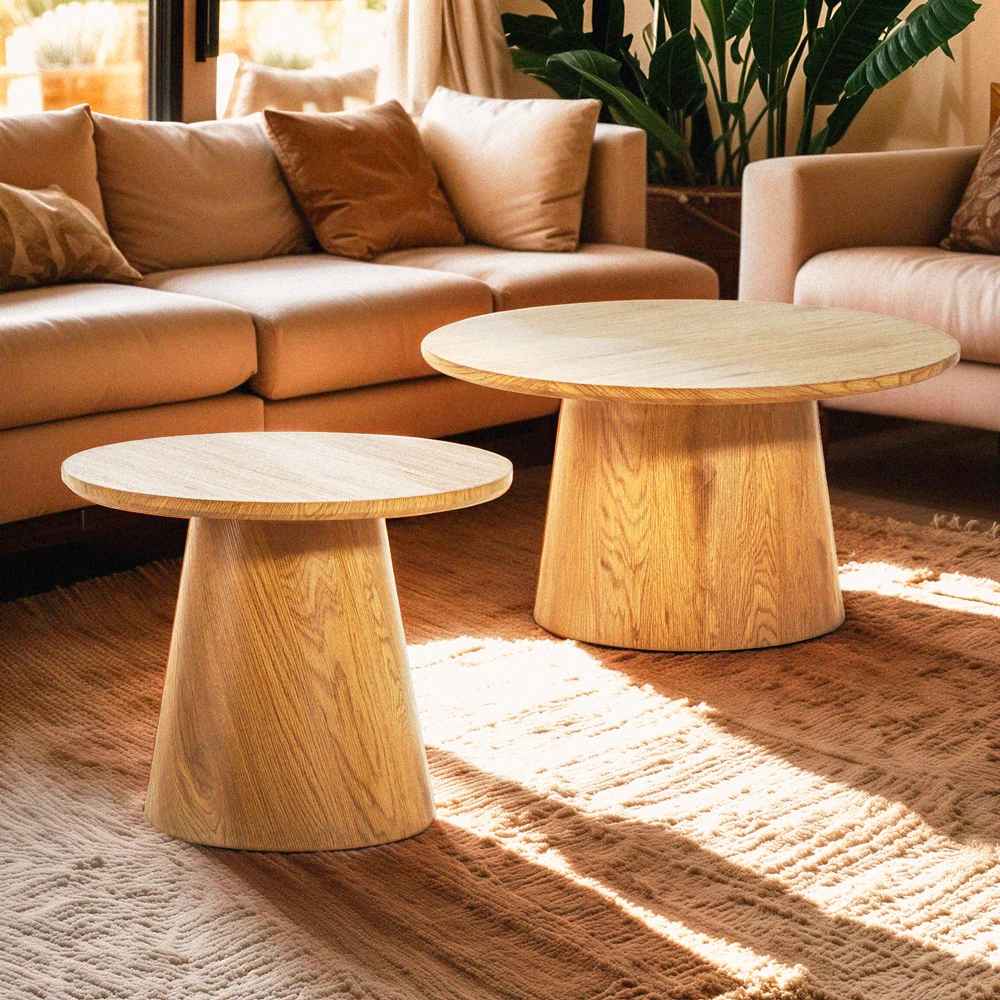 Niedriger runder Couchtisch aus Holz 80cm für Wohnzimmer Nauru