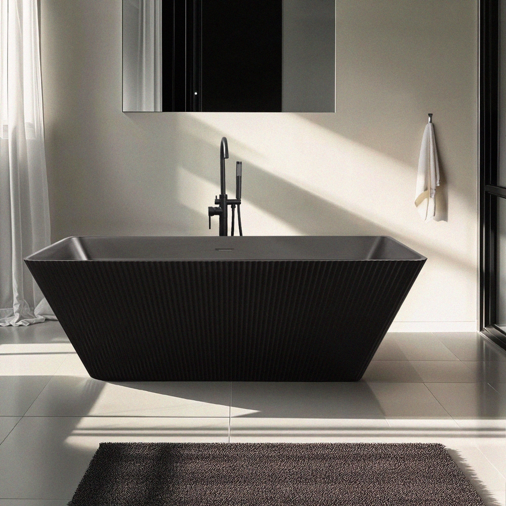 Freistehende Badewanne schwarz Design 170x75cm gerillt Arkoi Dark